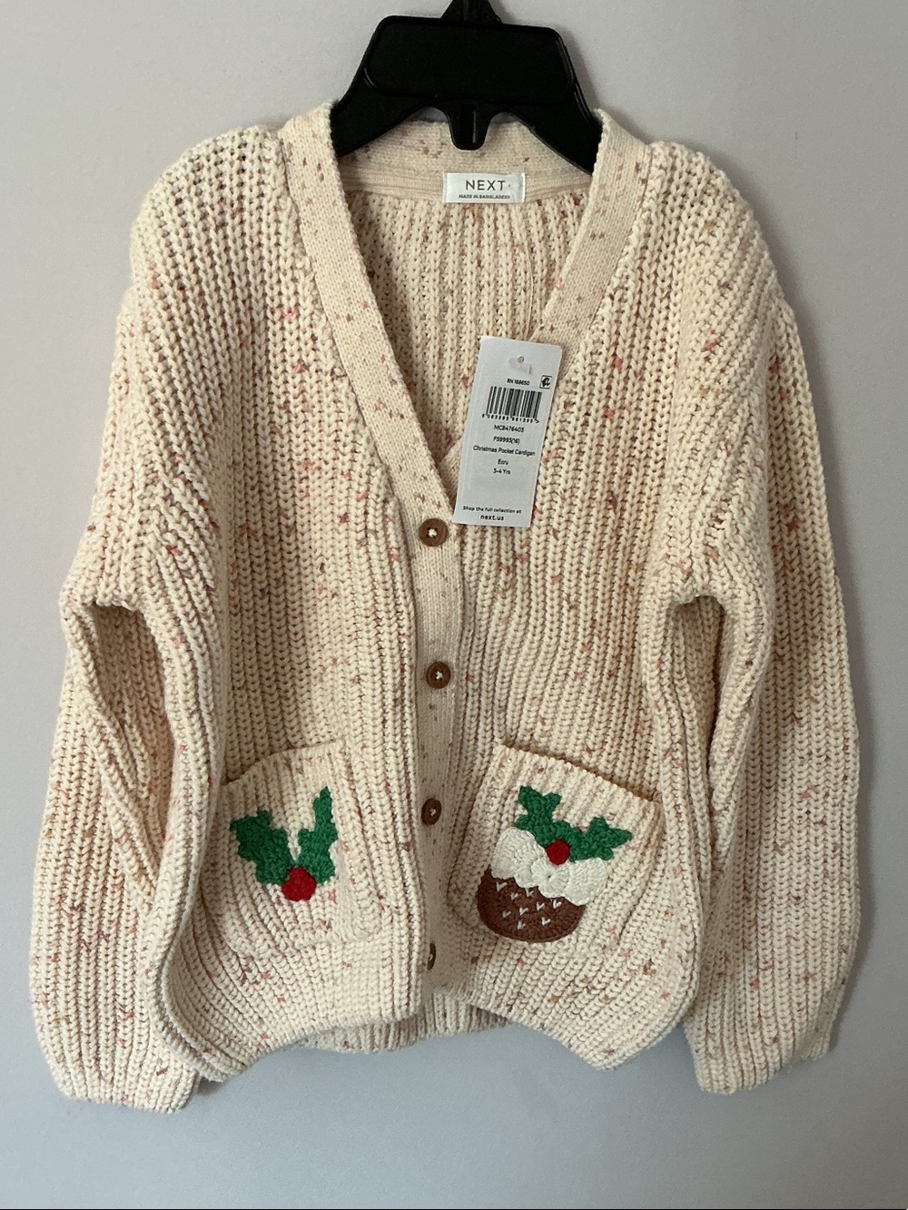 next Cream Knit Holiday Pocket Cardigan with Festive Embroidery